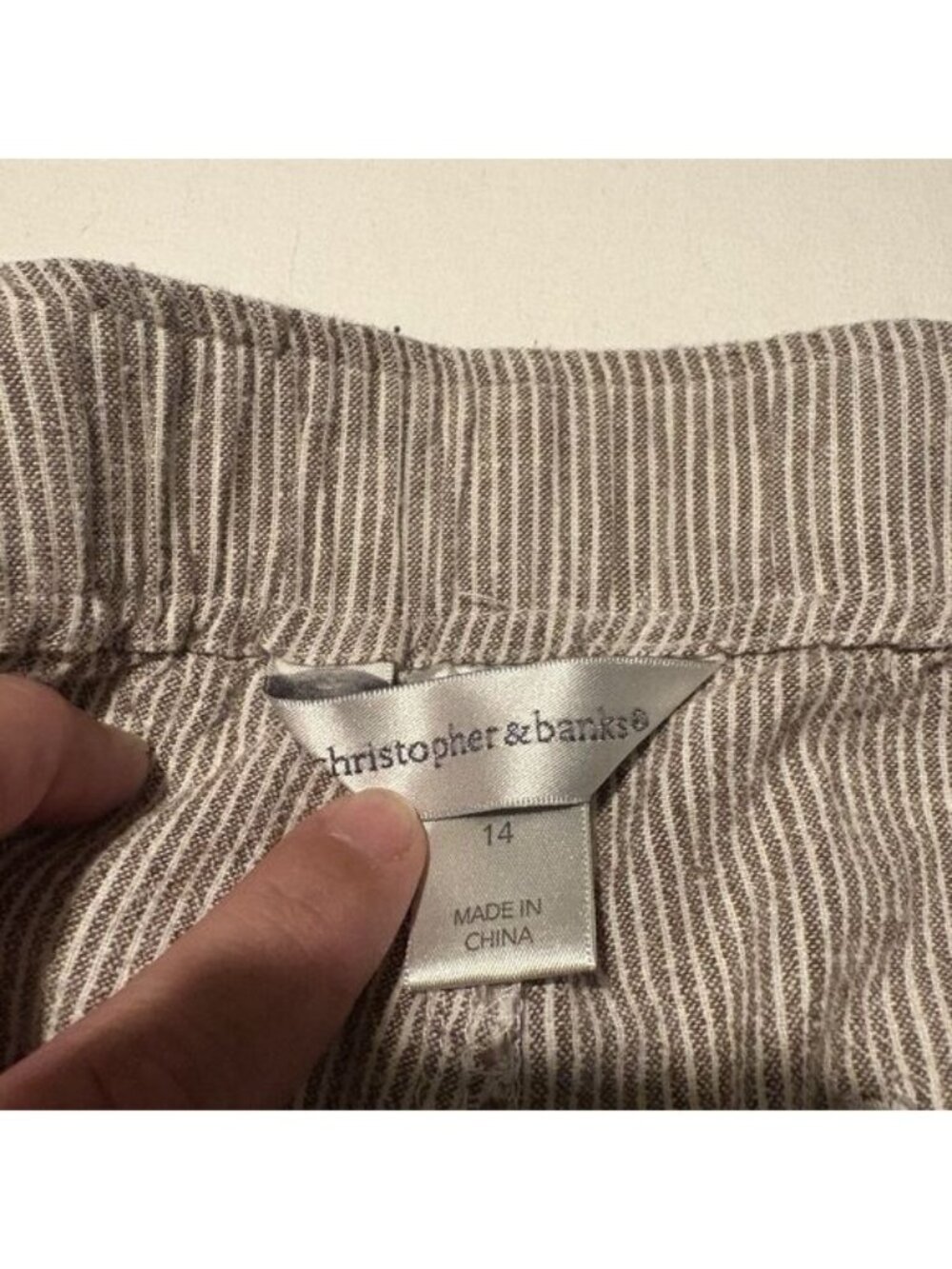 Capri Pants Womens Linen Blend Striped Brown Casual - Picture 3 of 9